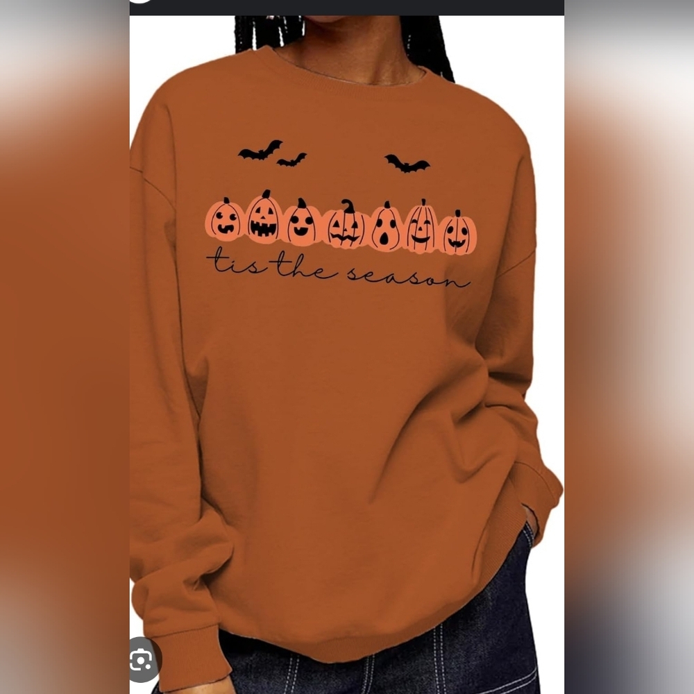 New Pumpkin Graphic Mauve Pink Crew Lightweight Pullover Top Size XL